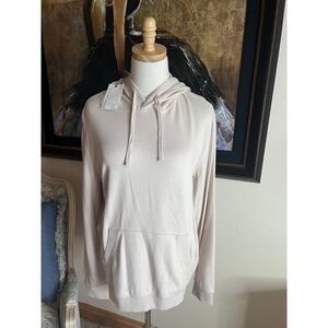 NWT Barefoot Dreams Beige Pink Brushed Fleece Hoodie S